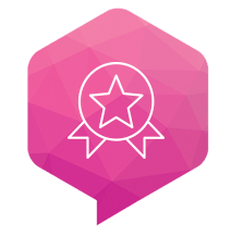 pink speech bubble with star badge